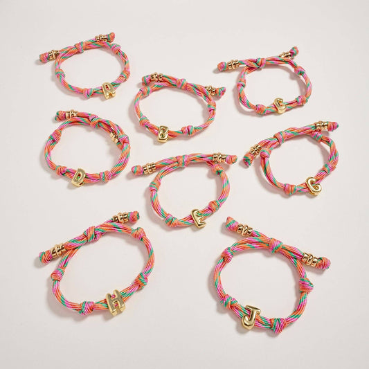Multicolor Rope Bracelet w Gold Initial Charm