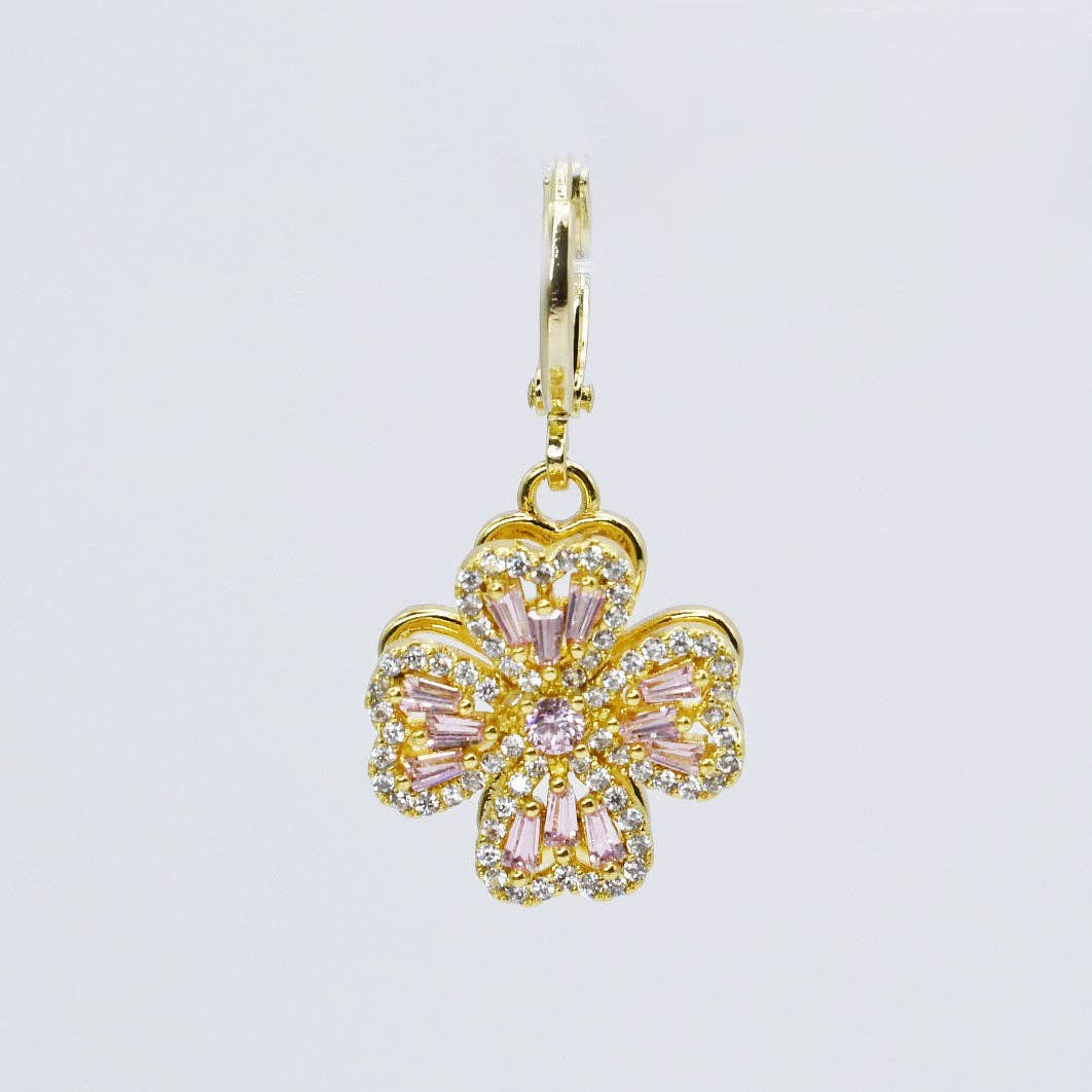 Pink Crystal Clover Spinner Charm