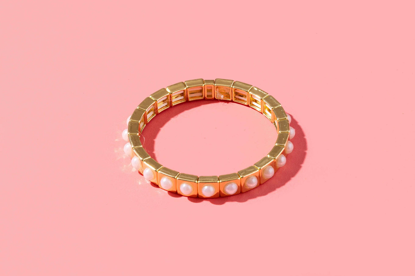 Large Square Stones Stretch Bracelet | Griffin Brown/Pink