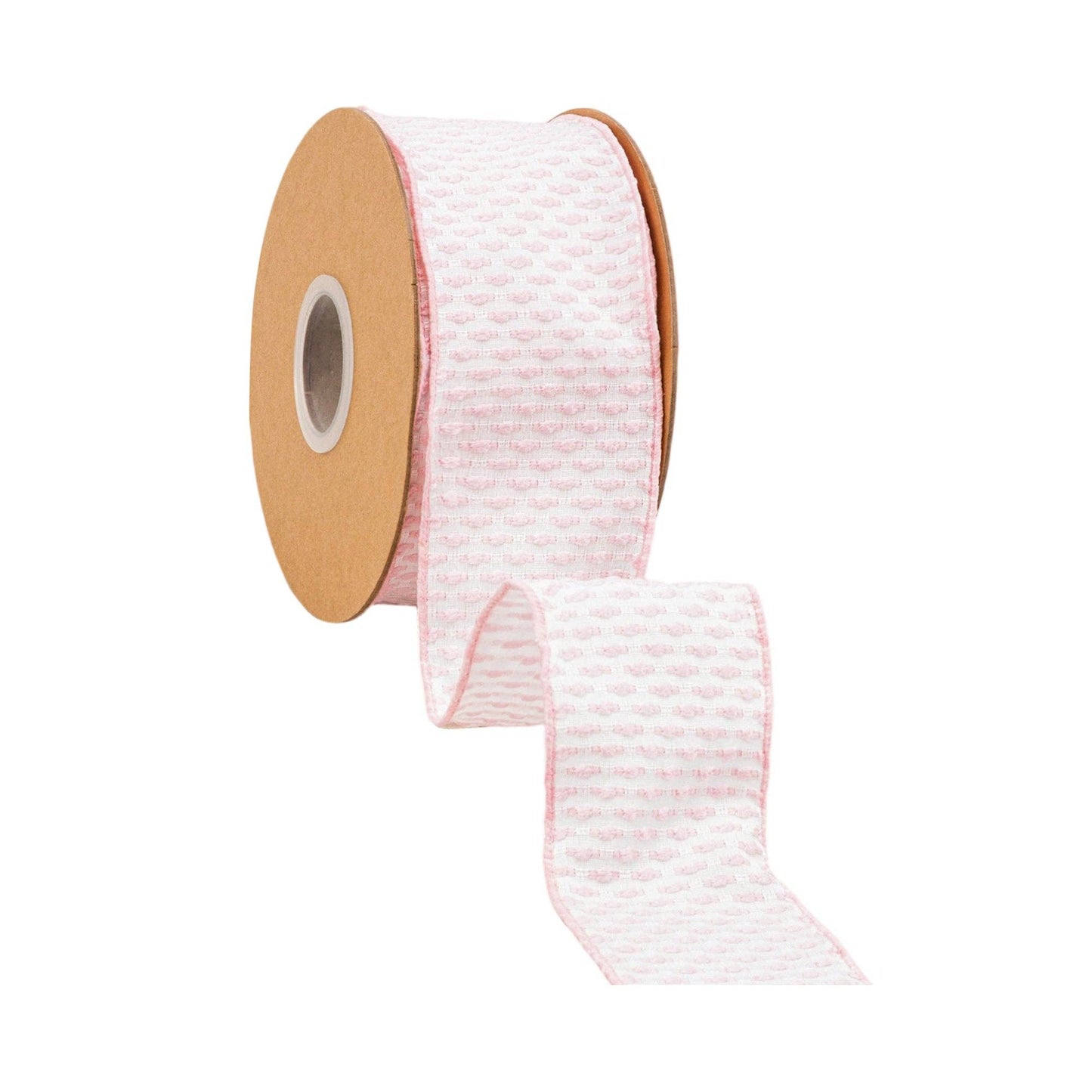 2.5" Wired Ribbon | Pink/White Woven