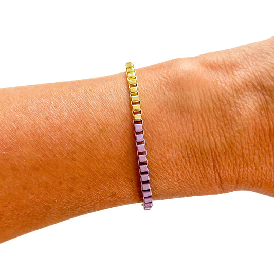 enamel box chain link bracelet | Purple & Gold