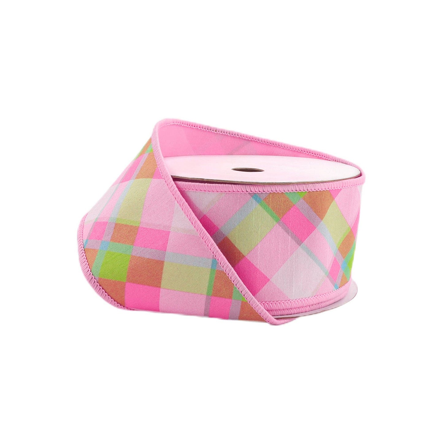 4" Wired Ribbon | Plaid Pink/White