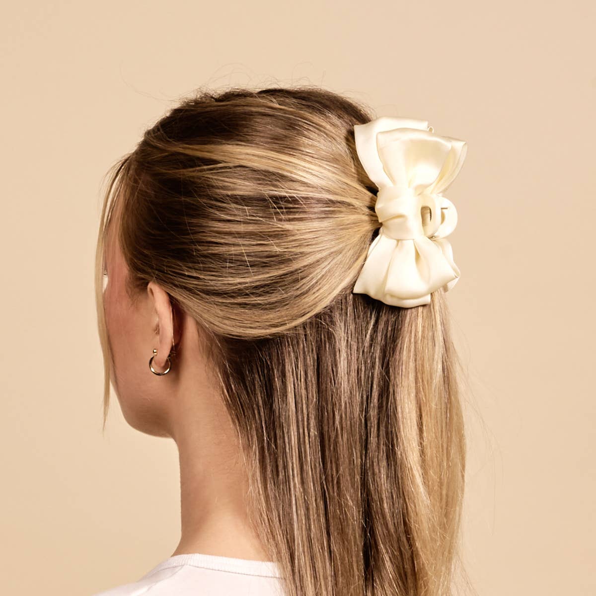 Mini Satin Bow Claw Clip | Cream