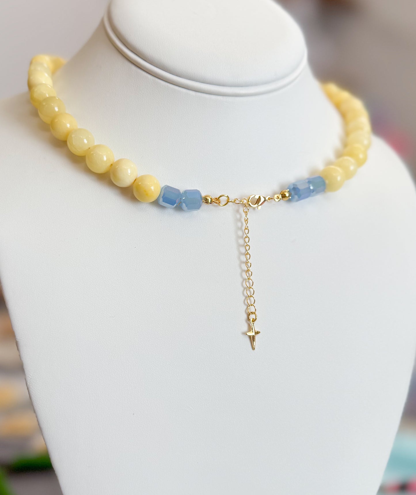 She’s Golden Blessed Mother Beaded Necklace | Butter Yellow/Soft Blue