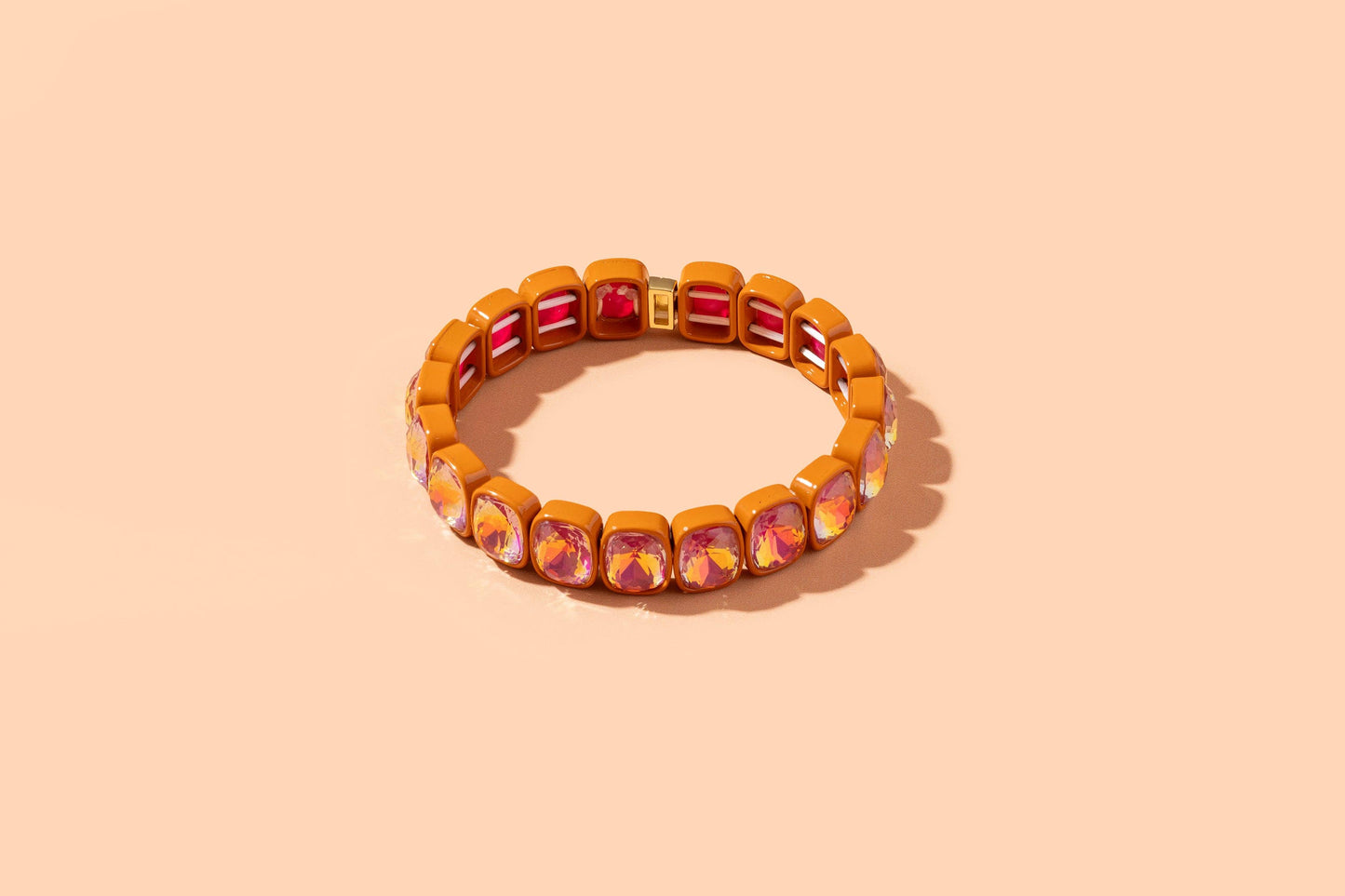 Large Square Stones Stretch Bracelet | Griffin Brown/Pink