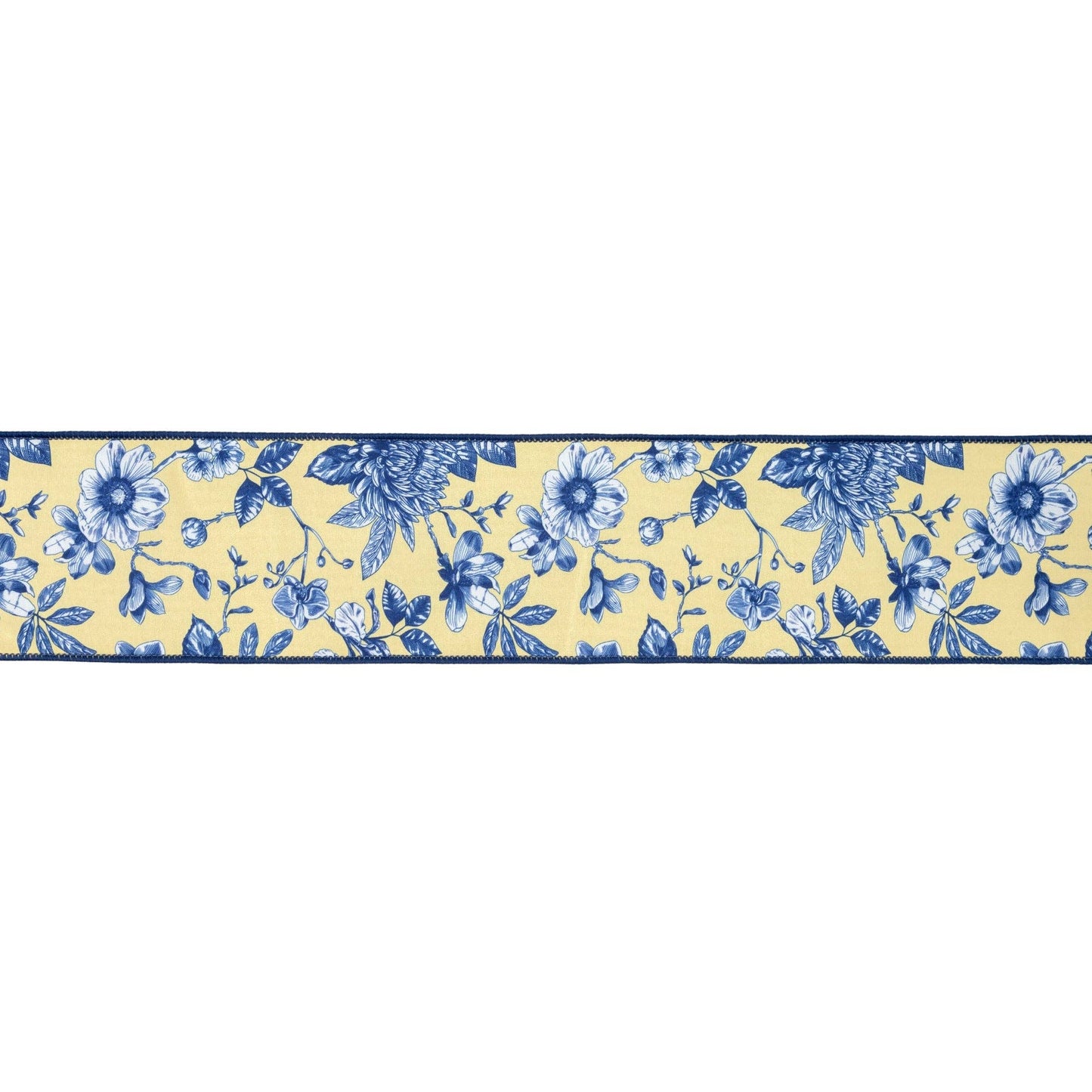 4" Wired Ribbon | Blue and Yellow Toile