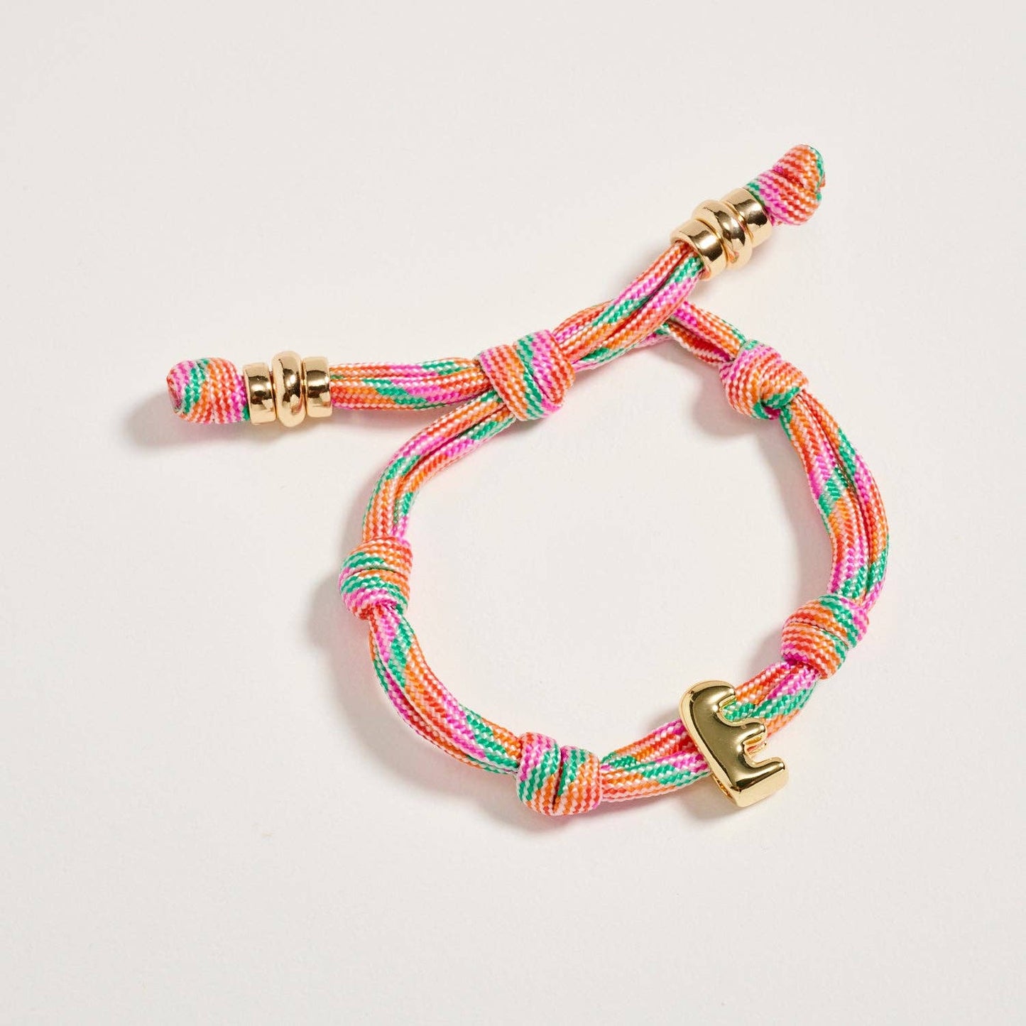 Multicolor Rope Bracelet w Gold Initial Charm