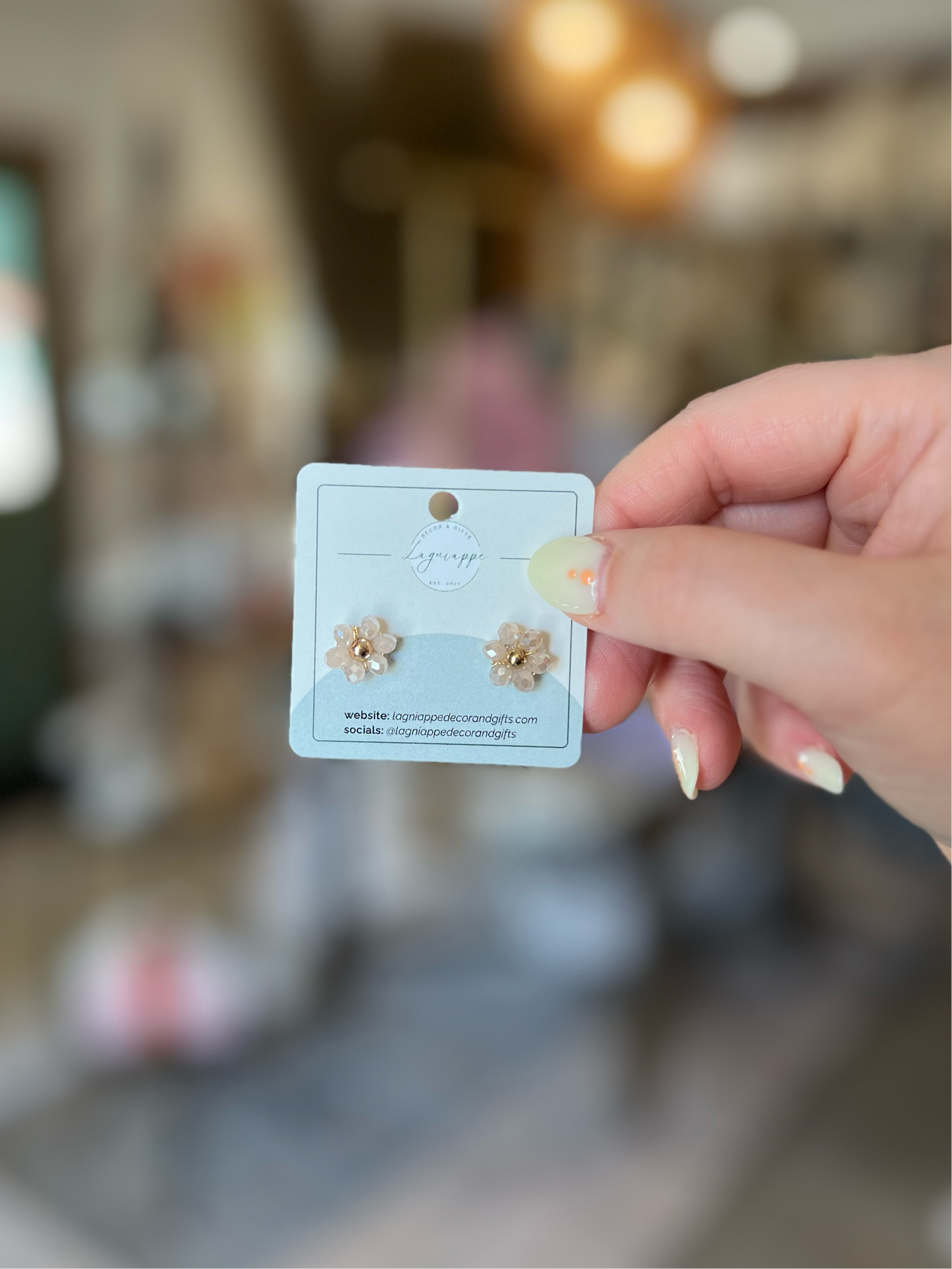 Bead Glass Flower Studs | Baby Pink