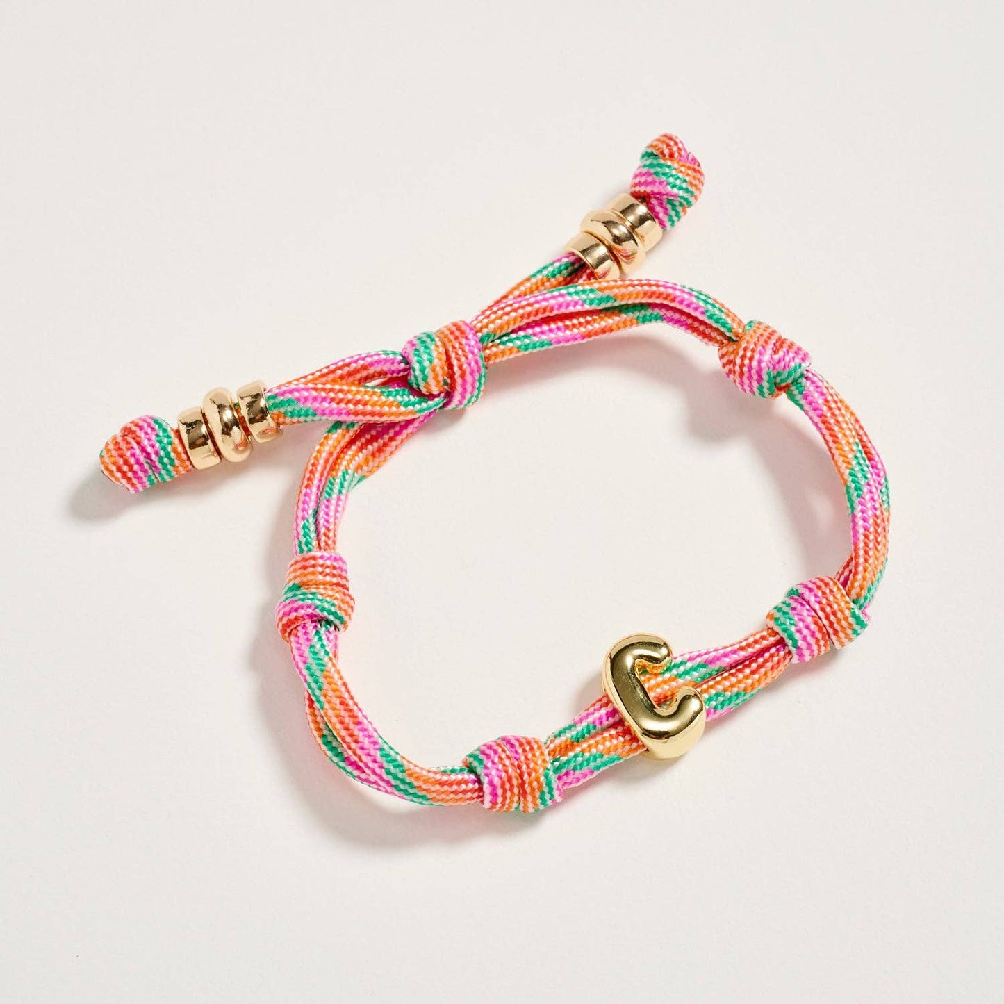 Multicolor Rope Bracelet w Gold Initial Charm