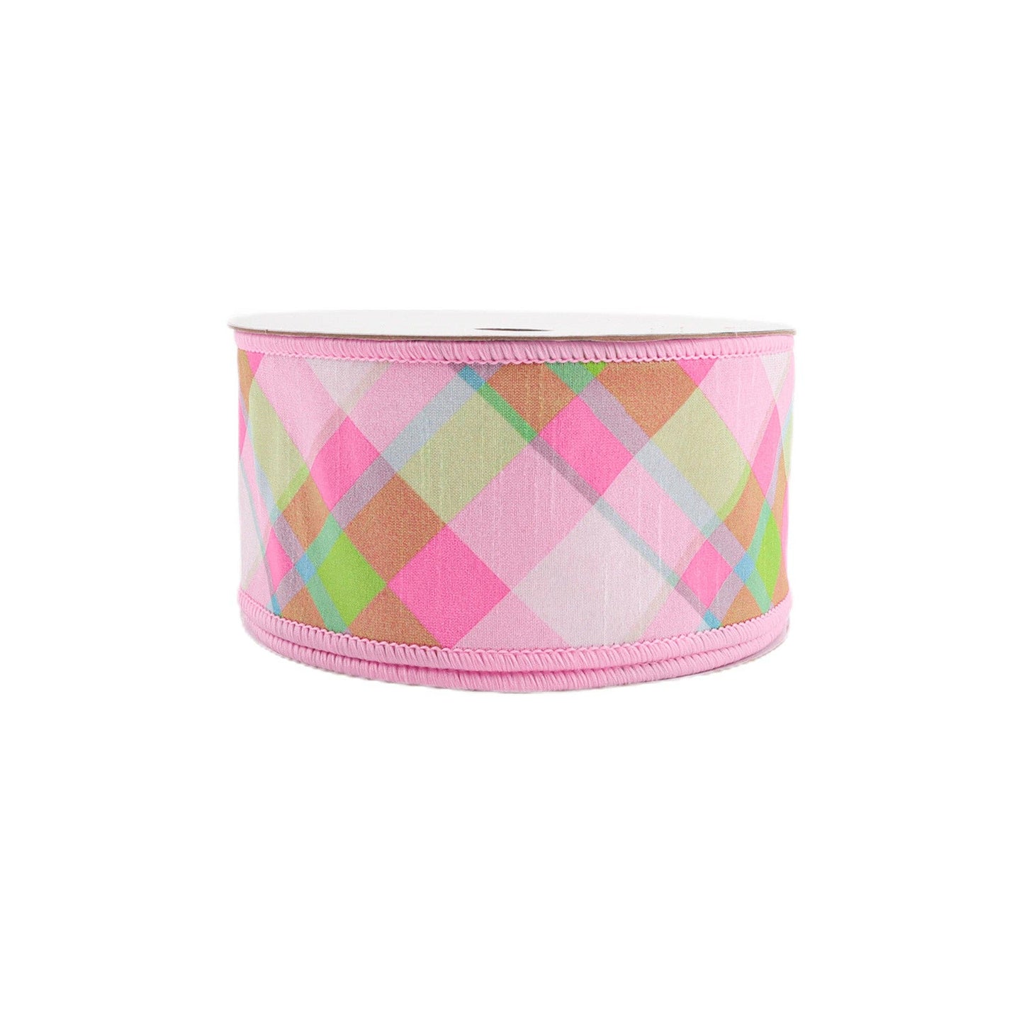 4" Wired Ribbon | Plaid Pink/White