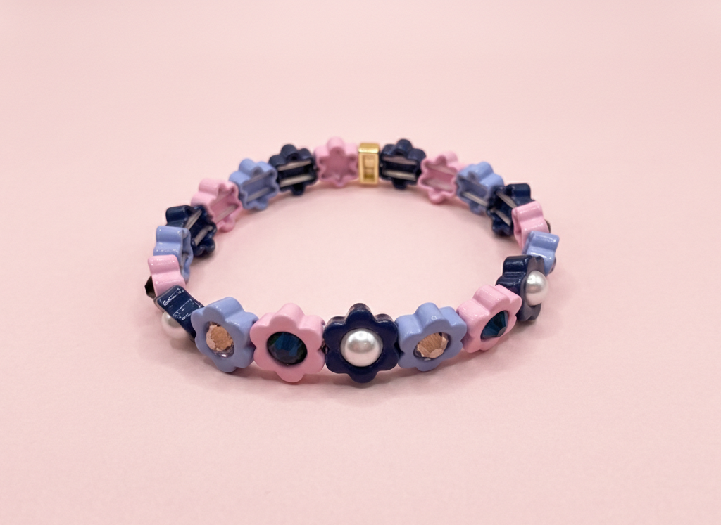 Daisy Flowers Stretch Bracelet | Pink/Green