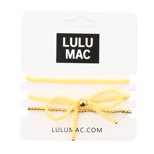 Bow Beaded Bracelet Set | Yellow/Gold