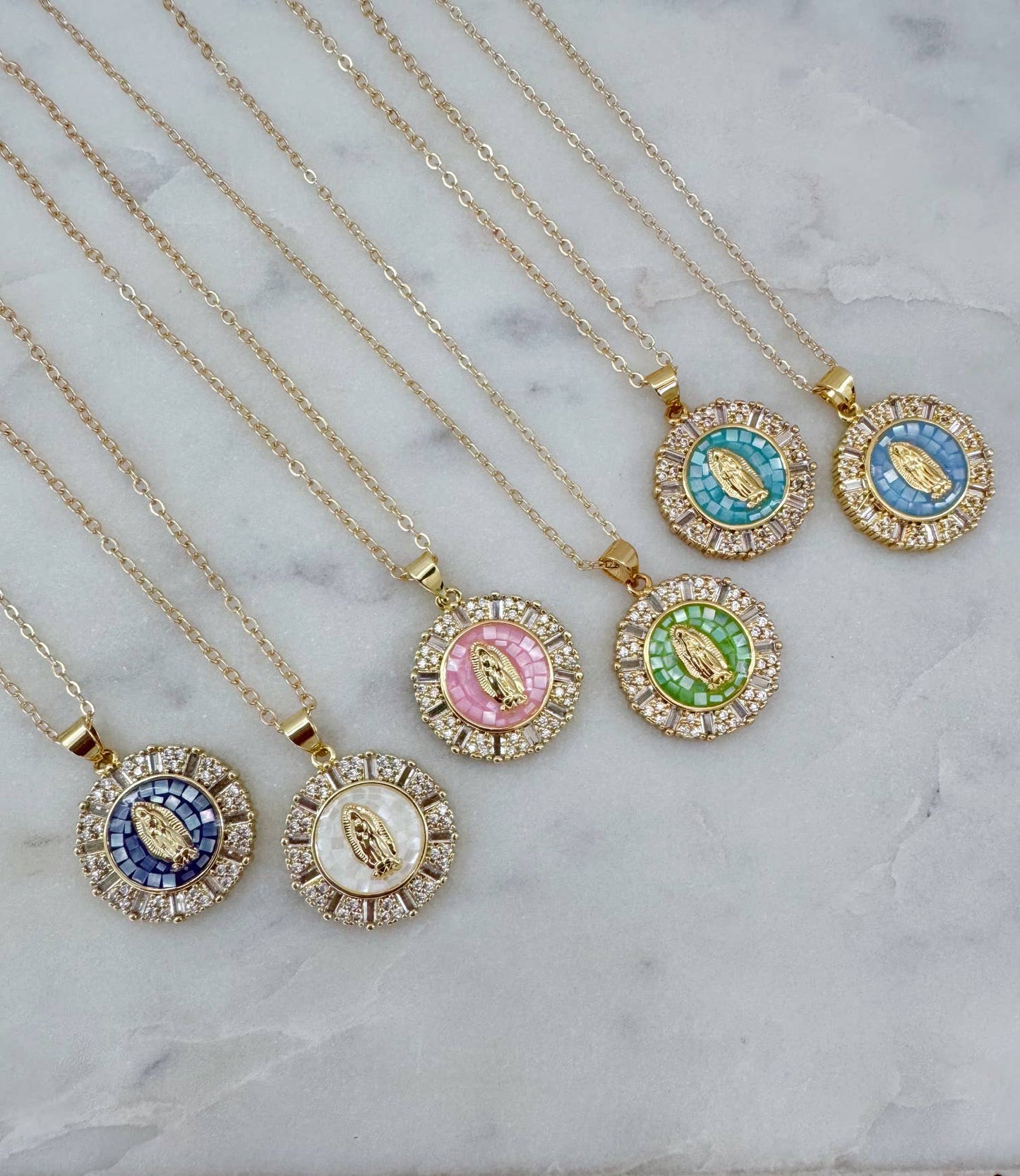 Virgin Mary Necklace | Dusty blue - 18"