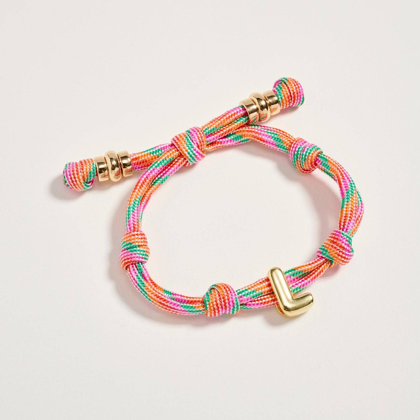 Multicolor Rope Bracelet w Gold Initial Charm