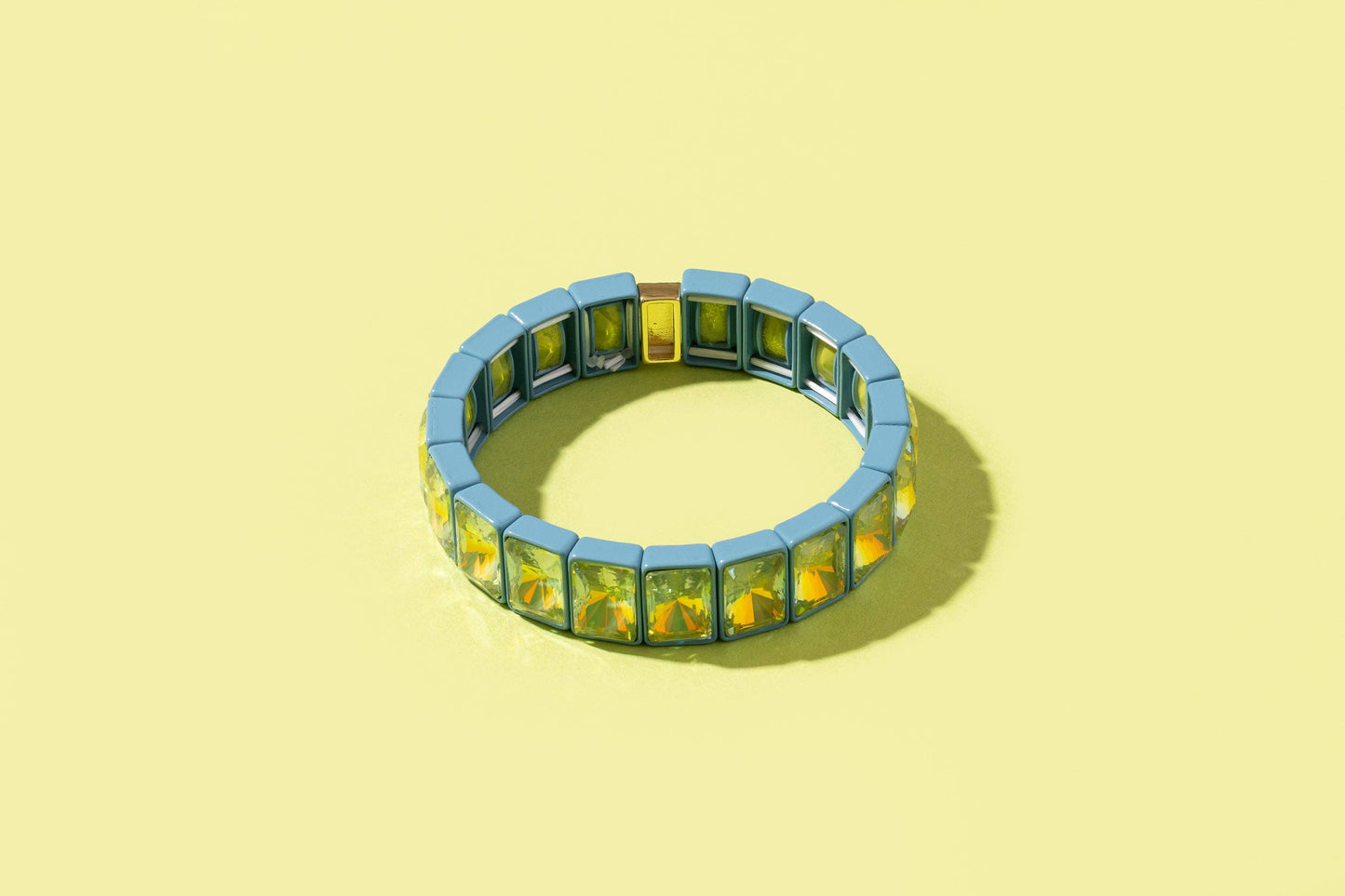 Large Square Stones Stretch Bracelet | Griffin Brown/Pink
