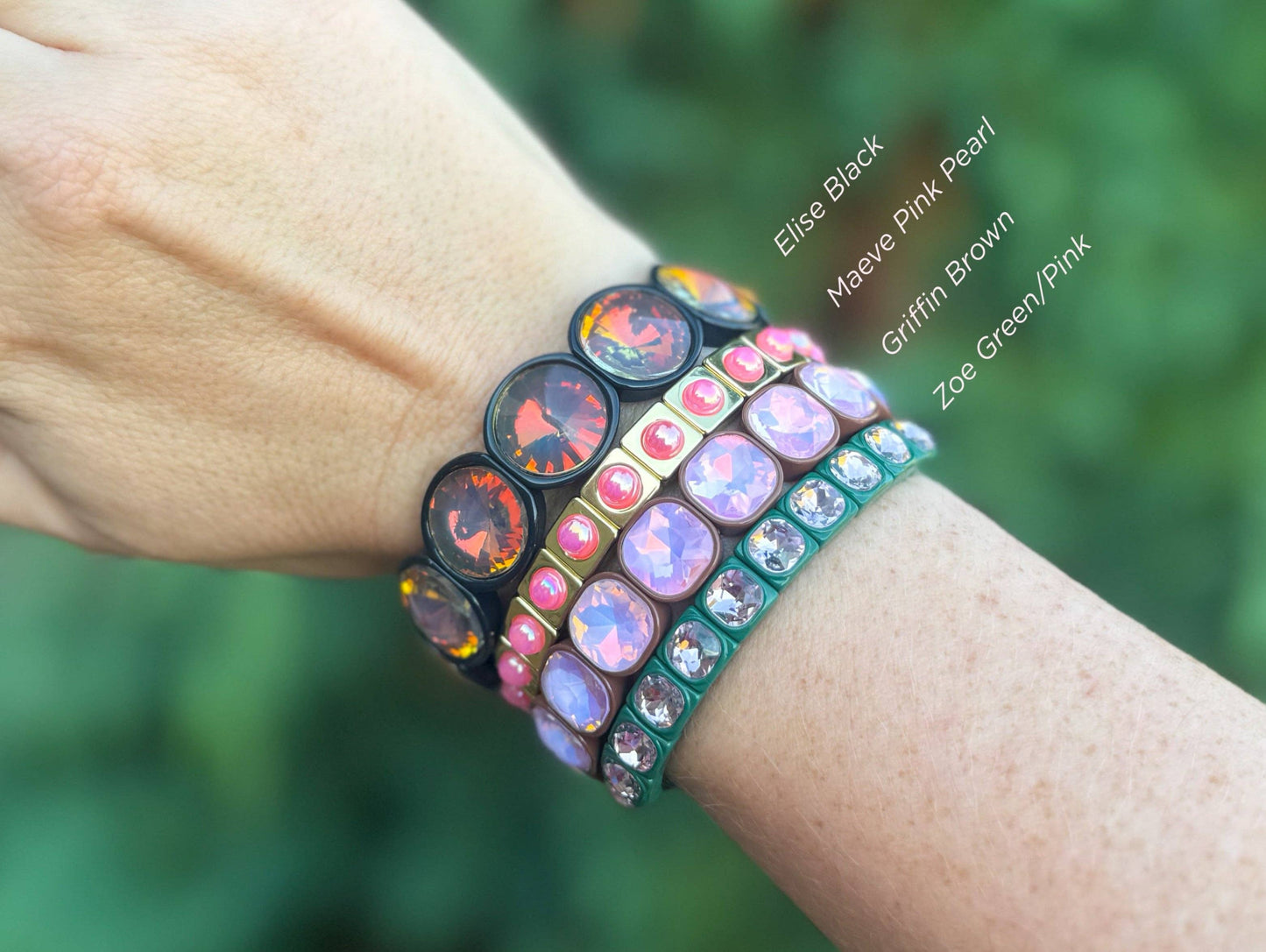 Large Square Stones Stretch Bracelet | Griffin Brown/Pink