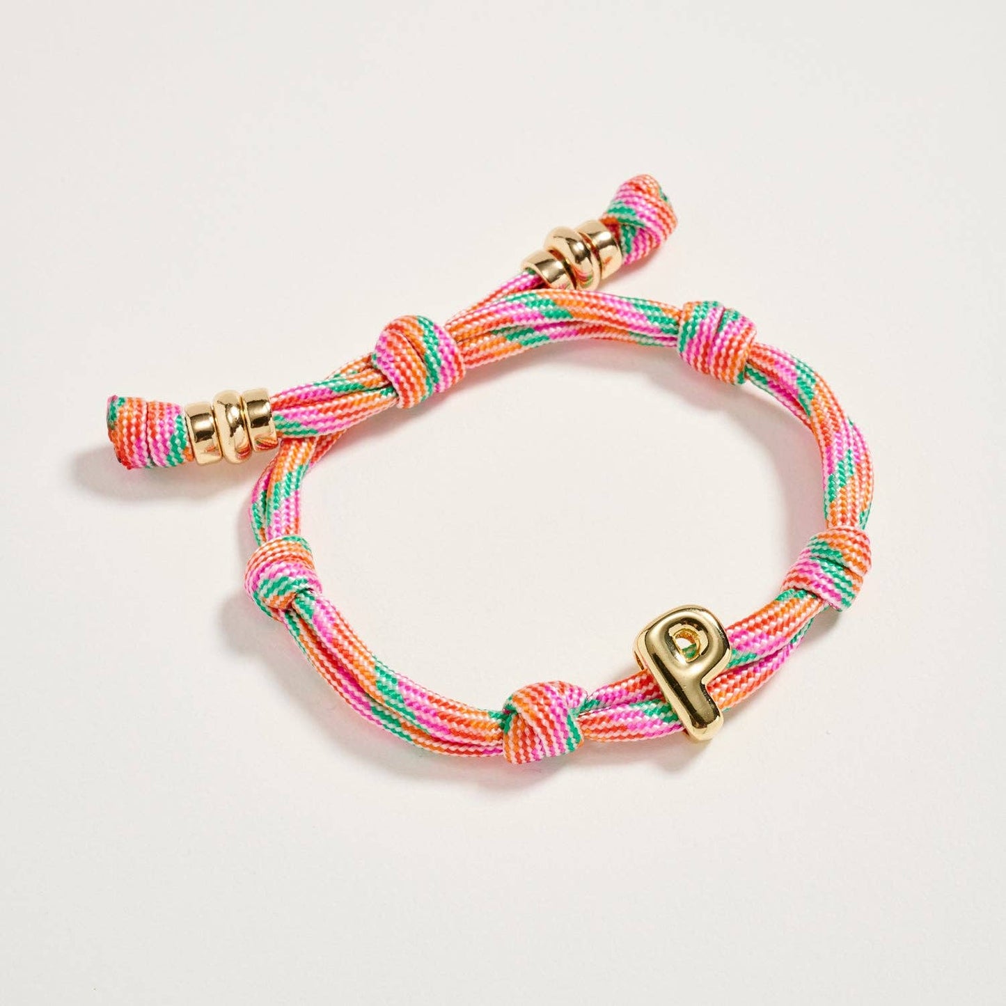 Multicolor Rope Bracelet w Gold Initial Charm