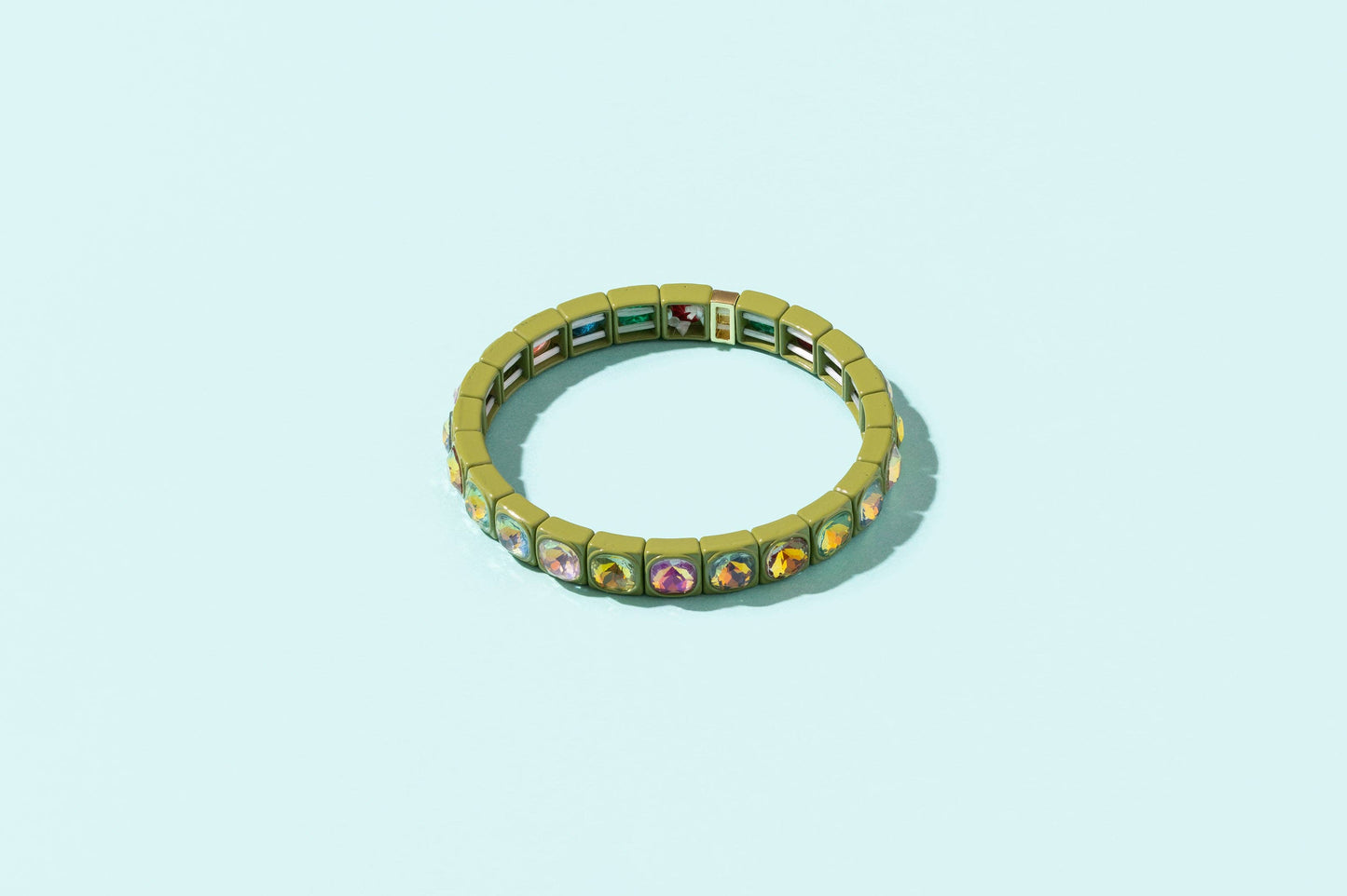 Large Square Stones Stretch Bracelet | Griffin Brown/Pink