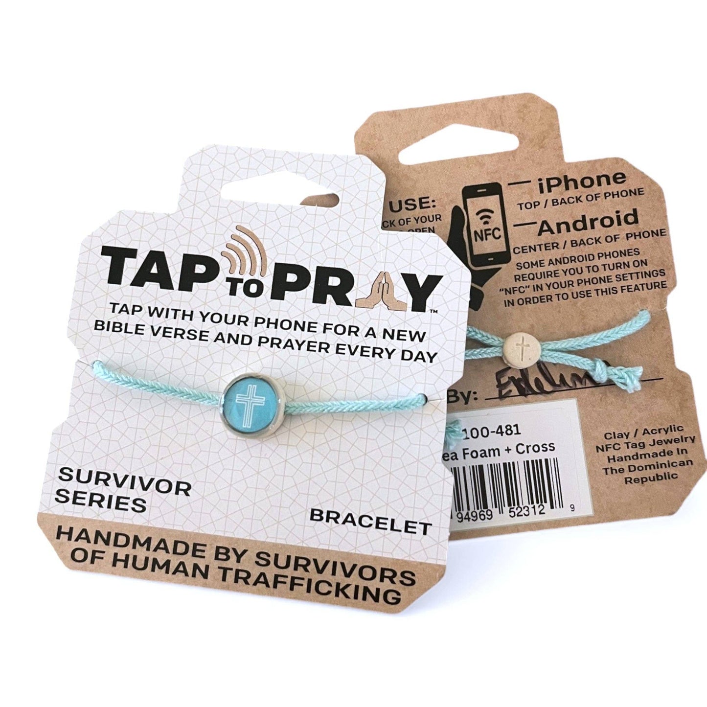 Tap To Pray® Bracelet | Sea Foam + Cross