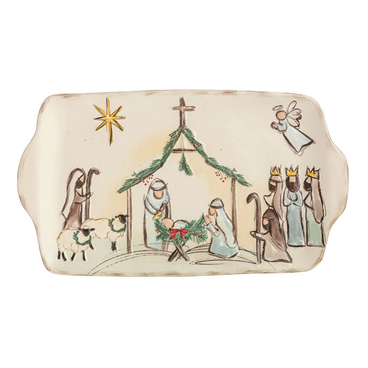 Stoneware Rectangle Nativity Platter