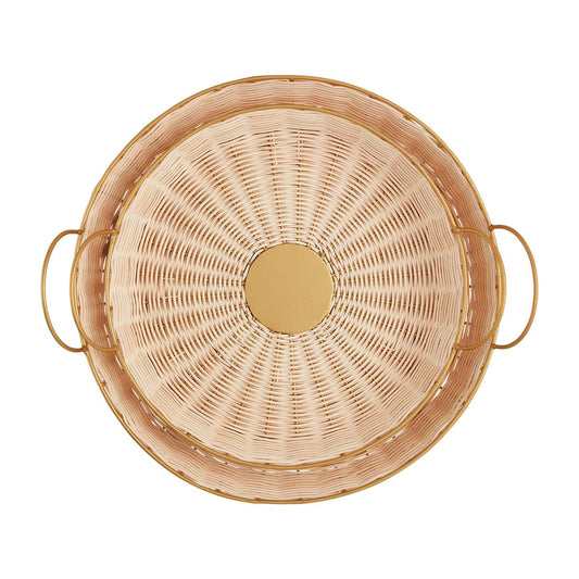 Round Woven & Brass Tray