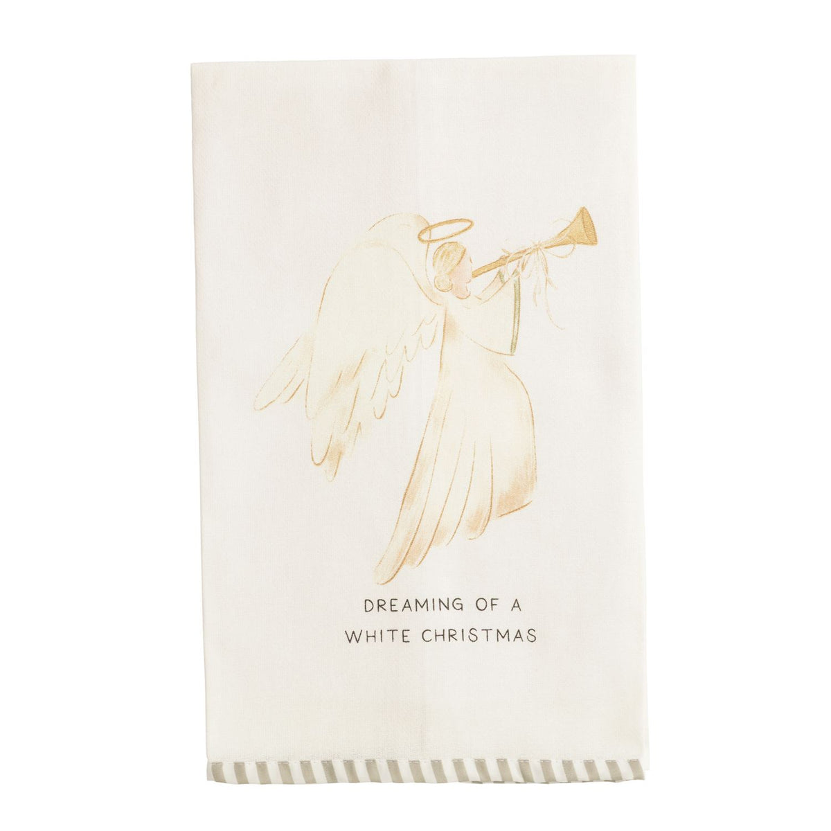White Christmas Stripe Hem Towel