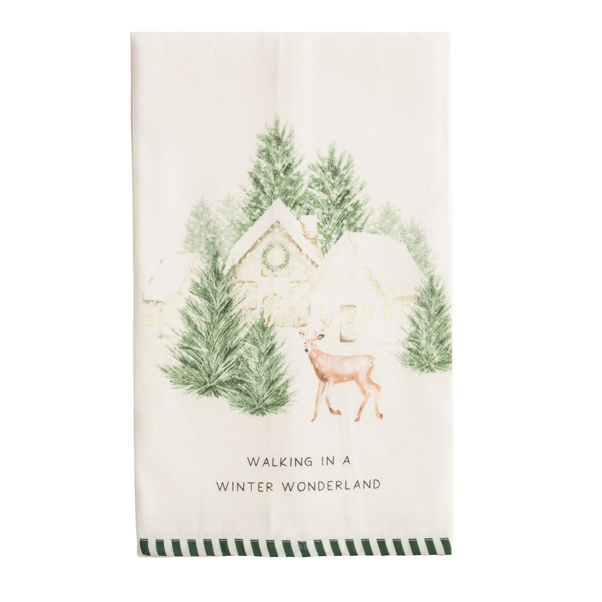 White Christmas Stripe Hem Towel