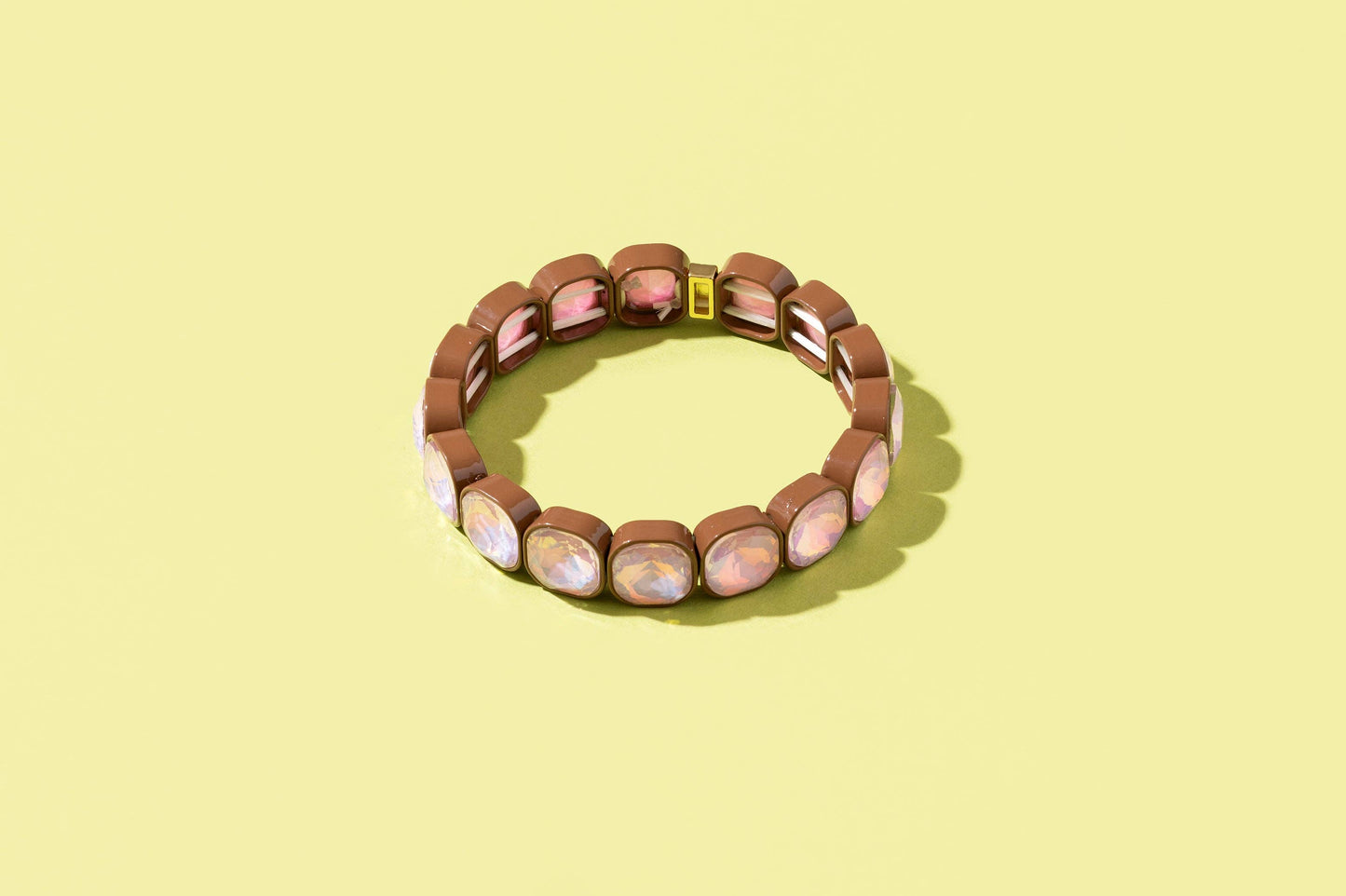 Large Square Stones Stretch Bracelet | Griffin Brown/Pink