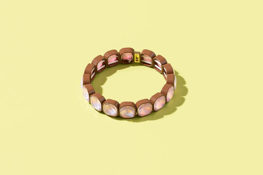 Large Square Stones Stretch Bracelet | Griffin Brown/Pink