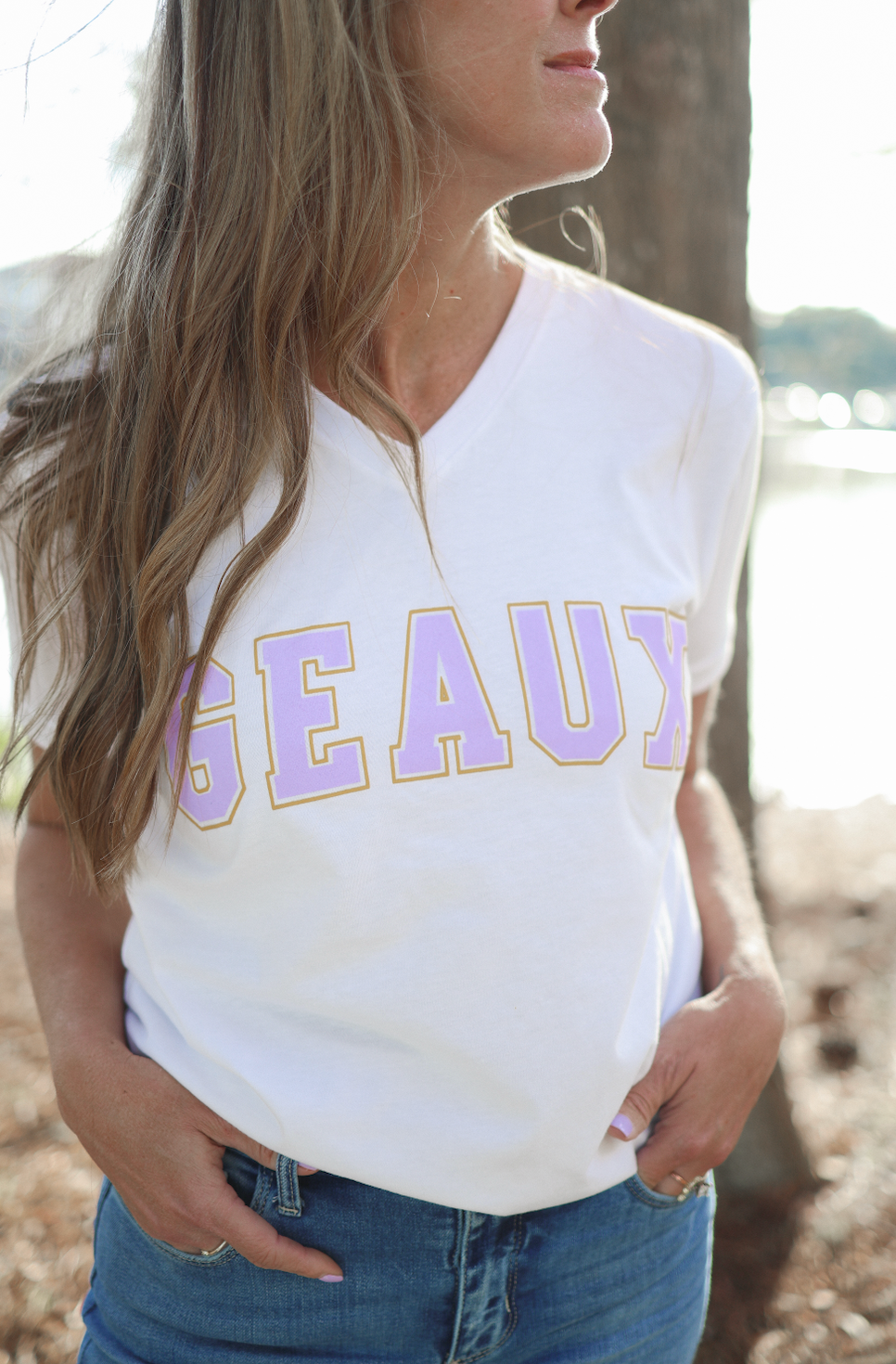 Geaux Block V-Neck T-Shirt | White