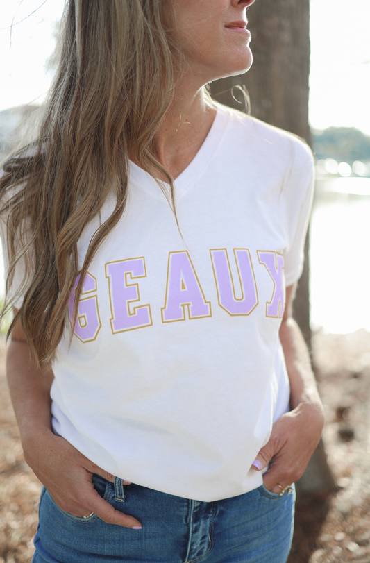 Geaux Block V-Neck T-Shirt | White