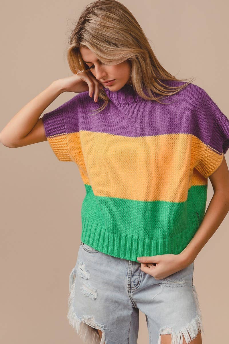 Mardi Gras Color Block Drop Shoulder Sweater