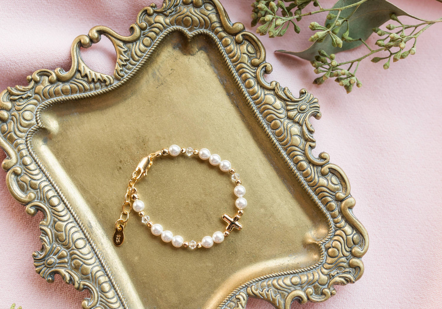 Baby Cross Pearl Bracelet  | 1-5 Years
