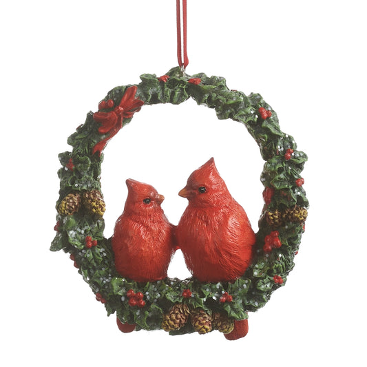 Cardinals in Wreath Ornament