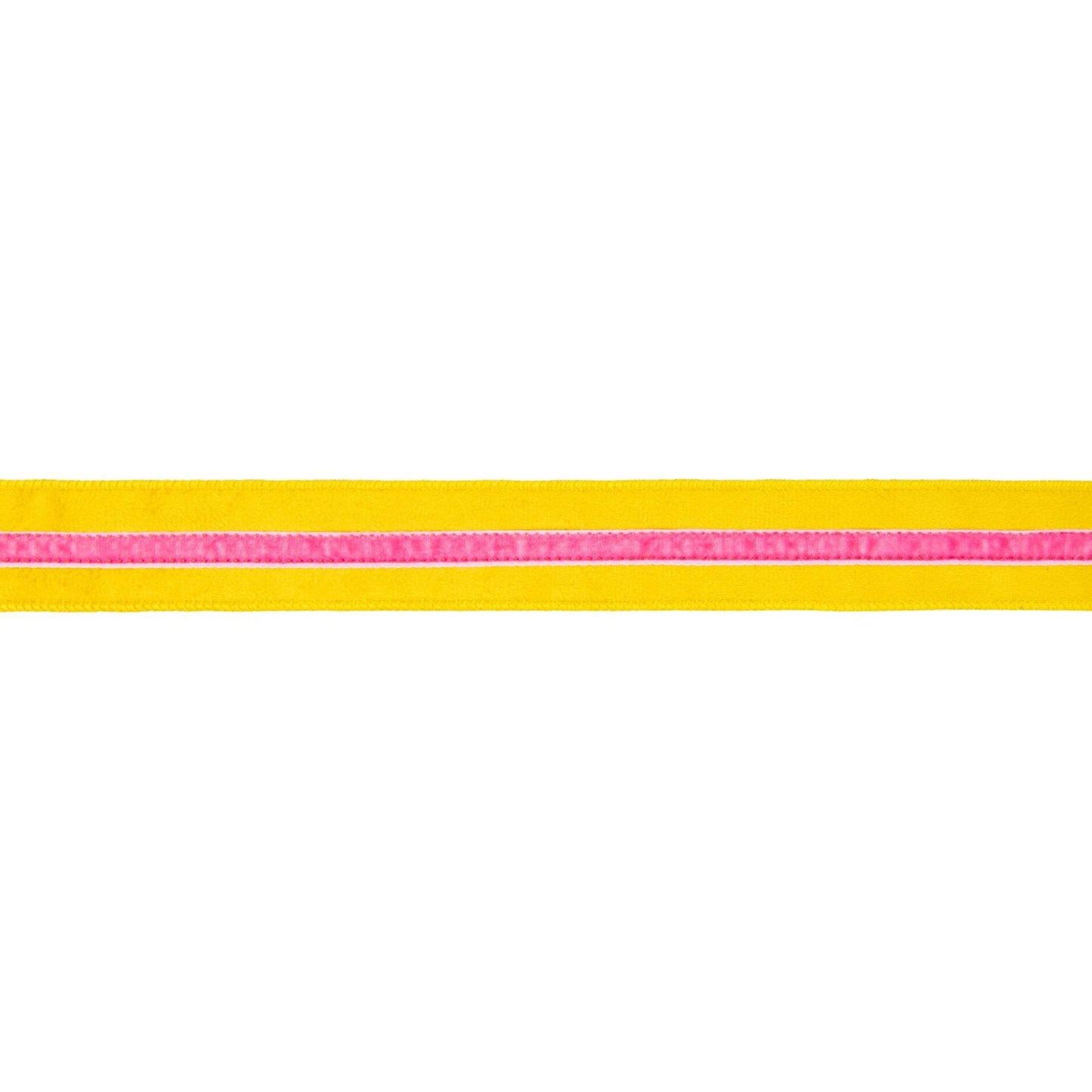 1.5" Wired Velvet Ribbon w/ Trim | Yellow w/ Pink Trim