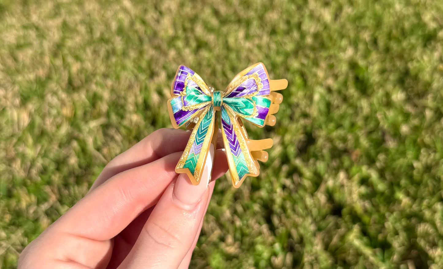 Mini Mardi Gras Bow Claw Clip