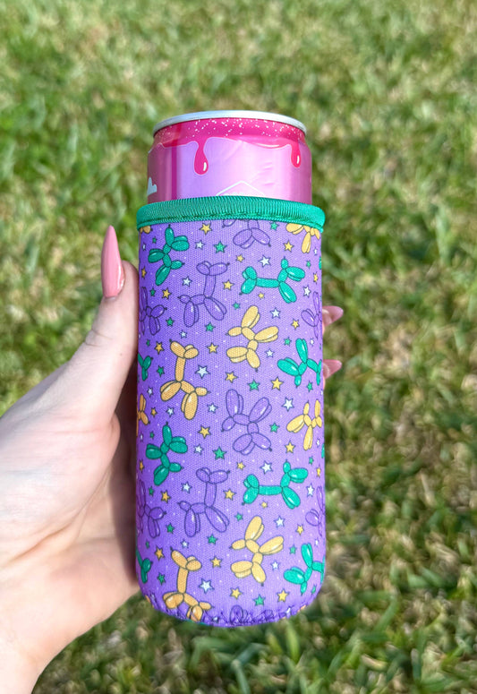 Mardi Gras Bead Dog Drink/Beer Can Slim Cooler