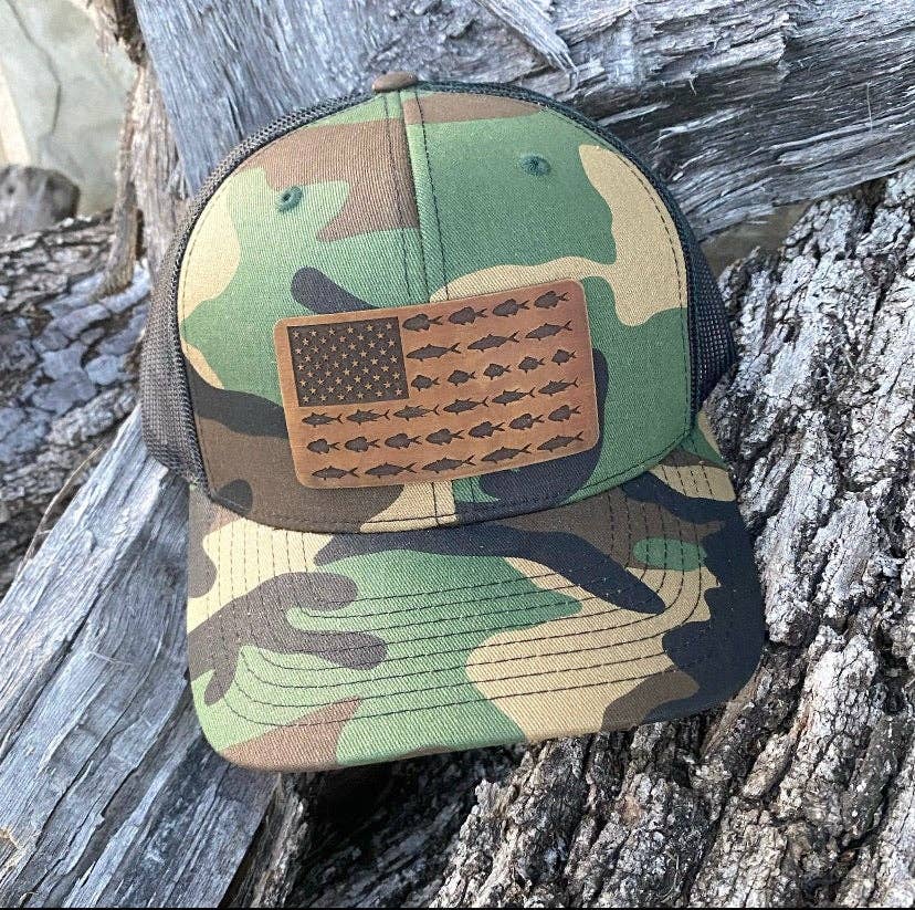 Fish Flag Leather Patch Hat | Heather grey/black