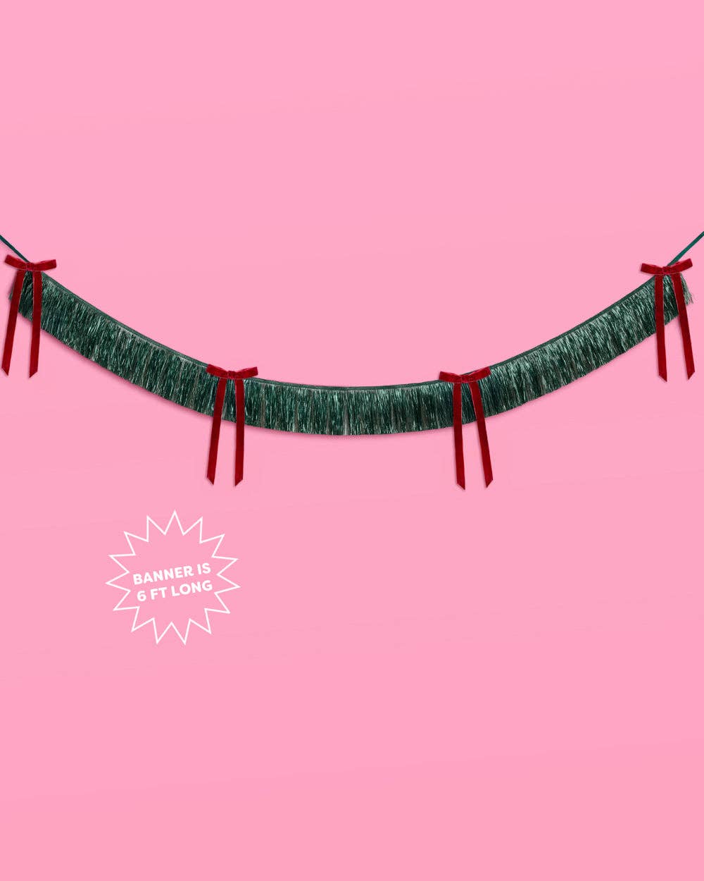 Christmas Green Fringe Velvet Bow Banner