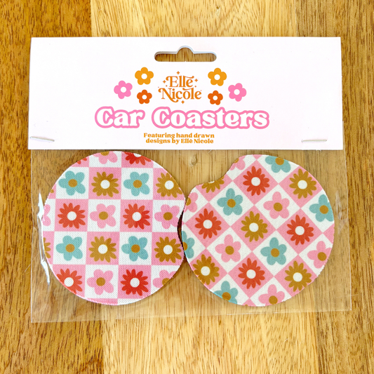 Car Coasters | Checkered Floral