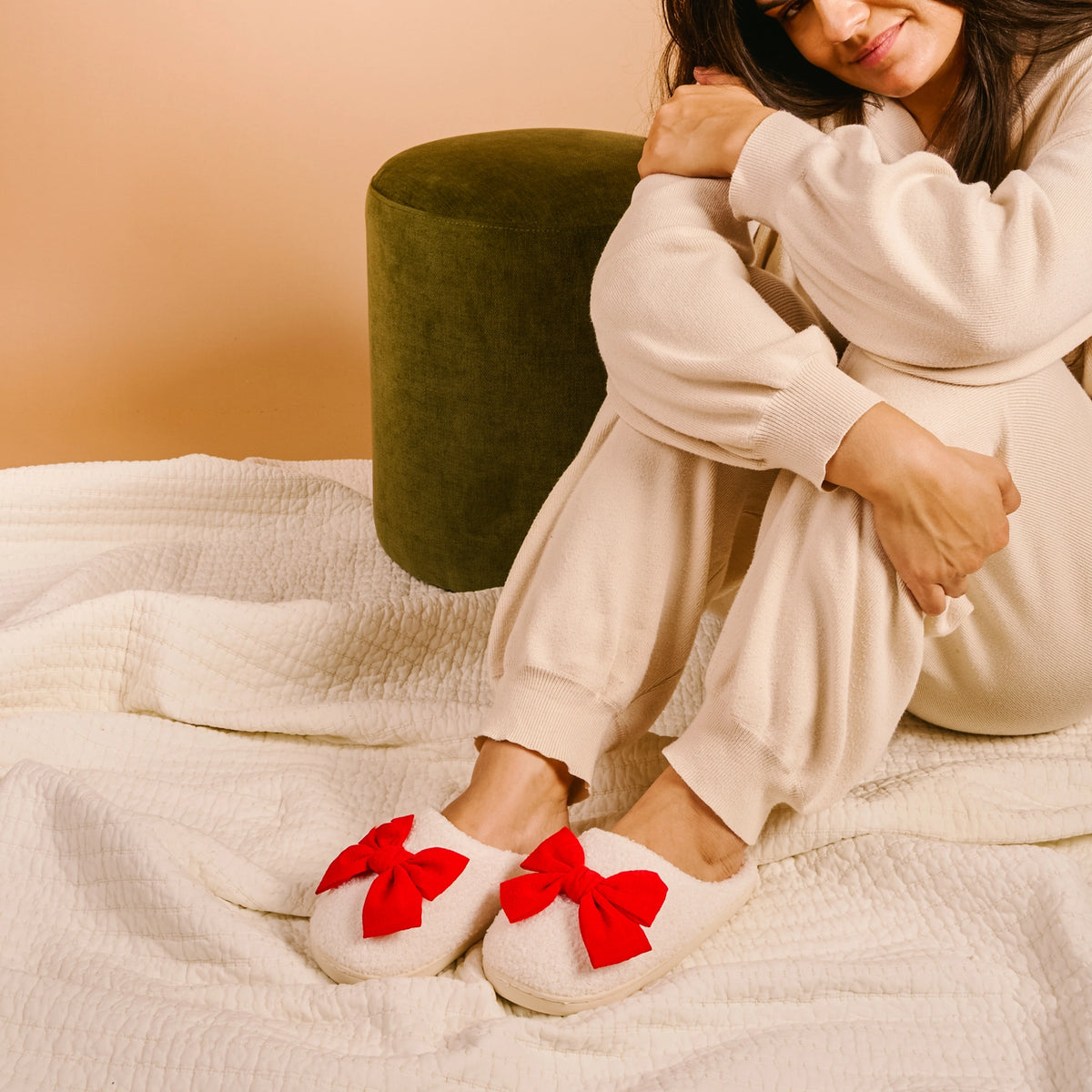 Fuzzy Slippers | Betty Bow Red