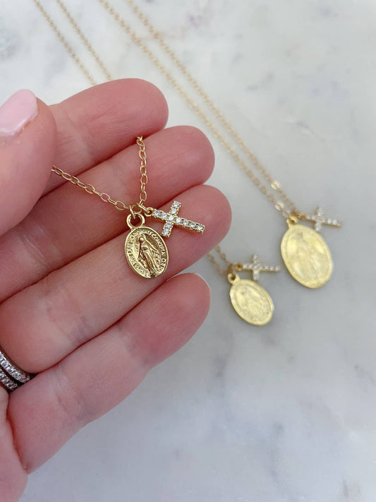 Cross & Virgin Mary Miraculous Medal Necklace