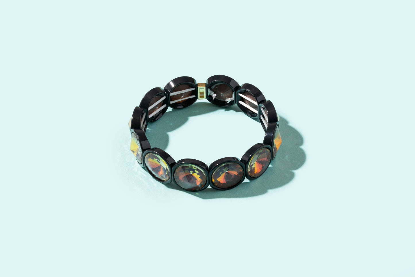 Large Square Stones Stretch Bracelet | Griffin Brown/Pink
