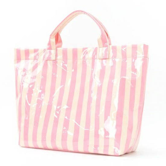 Large Striped Vinyl Tote | Pink Yellow