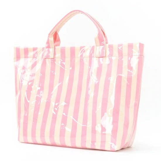 Large Striped Vinyl Tote | Pink Green