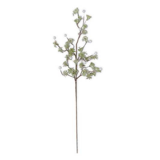 Green Glittered Stem w/ Silver Beads | 28"