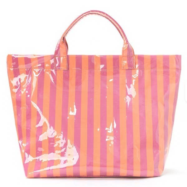 Large Striped Vinyl Tote | Pink Yellow