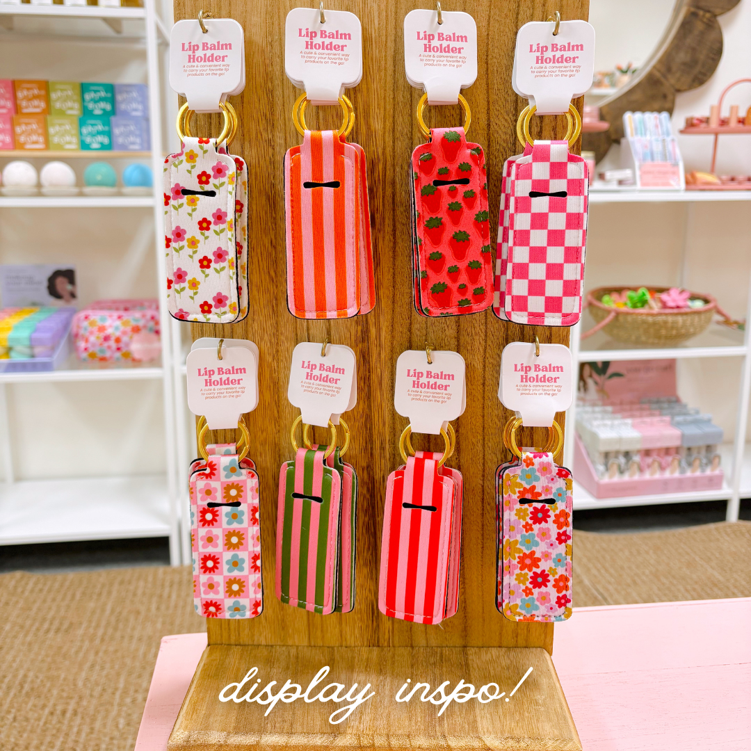 Lip Balm/Lipstick Keychain Holder | Pink & Green Stripes