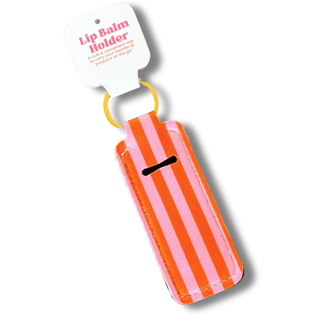 Lip Balm/Lipstick Keychain Holder | Pink & Orange Stripes