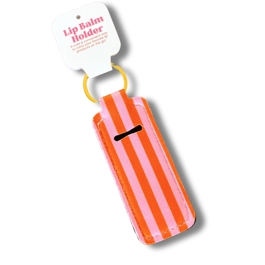 Lip Balm/Lipstick Keychain Holder | Pink & Orange Stripes